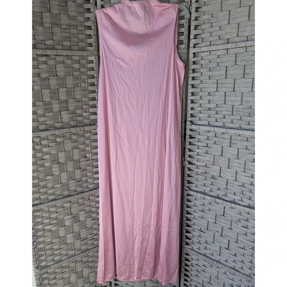 Vtg 80s Deadstock‎ Sleeveless Nightgown Pink Floral Embroidered Lace Trim Sz M